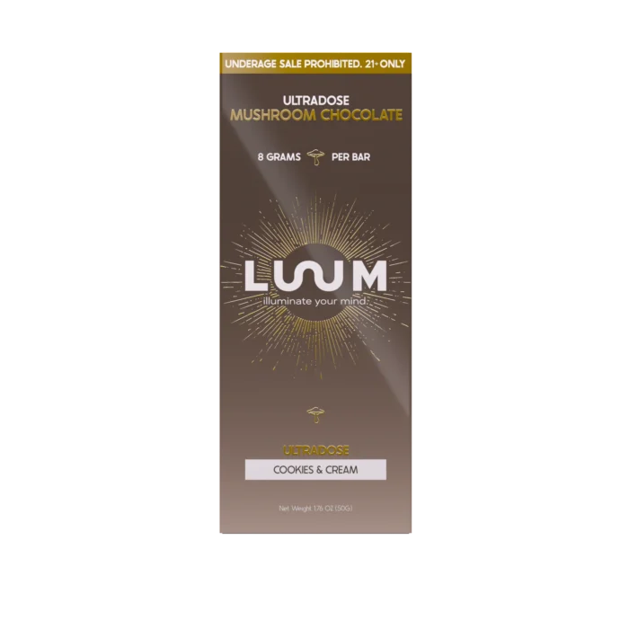 LUUM Cookies & Cream Ultradose Mushroom Chocolate bar packaging