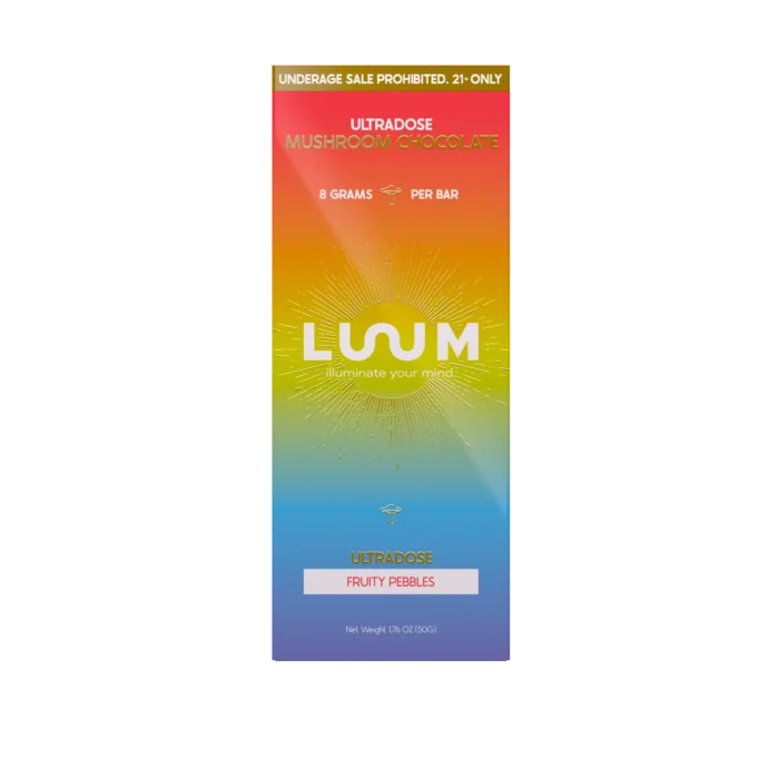 LUUM Fruity Pebbles Ultradose Mushroom Chocolate bar packaging
